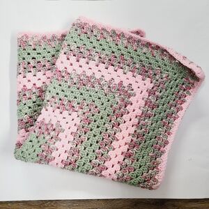 Handmade Crochet Baby Blanket in Pink and Green